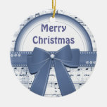 Merry Christmas blue ribbon notes ornament
