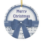 Merry Christmas blue ribbon notes ornament ornaments