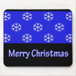 Merry Christmas Blue Snow Flake Mouse Pad
