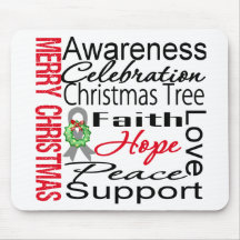 Merry Christmas Brain Cancer Ribbon Collage Mousepad