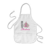 Merry Christmas Breast Cancer Pink Ribbon Wreath Aprons