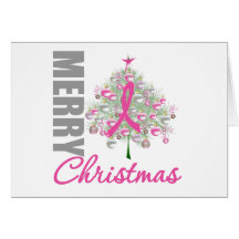 Merry Christmas Breast Cancer Pink Ribbon Wreath Card