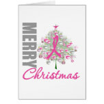 Merry Christmas Breast Cancer Pink Ribbon Wreath Greeting Cards