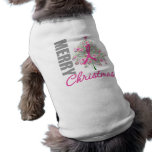 Merry Christmas Breast Cancer Pink Ribbon Wreath Doggie Tshirt