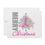 Merry Christmas Breast Cancer Pink Ribbon Wreath Announcements