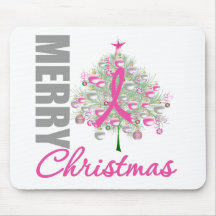 Merry Christmas Breast Cancer Pink Ribbon Wreath Mousepads