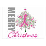 Merry Christmas Breast Cancer Pink Ribbon Wreath Post Cards