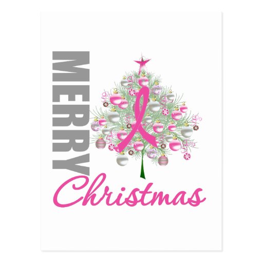 Merry Christmas Breast Cancer Pink Ribbon Wreath Post Card