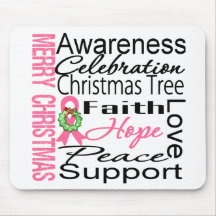 Merry Christmas Breast Cancer Ribbon Collage Mouse Pads