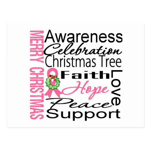 Merry Christmas Breast Cancer Ribbon Collage Post Cards