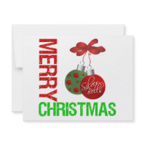 Merry Christmas Bulb Ribbon Ornanment Personalized Invitations