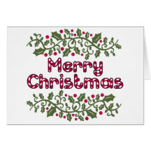 Merry Christmas Candy Cane & Holly Greeting Card