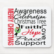 Merry Christmas Carcinoid Cancer Ribbon Collage Mousepads