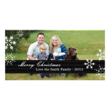 Merry Christmas Card in black with Snowflakes Photo Cards