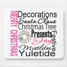 Merry Christmas Collage Pink Wreath Mouse Pad