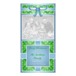 Merry Christmas Custom Photo Blue Green Photo Card Template