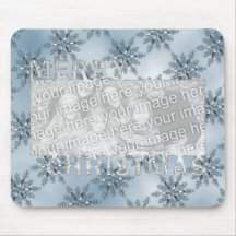 Merry Christmas CutOut Photo Frame Blue Snowflakes Mousepads