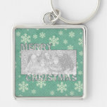 Merry Christmas CutOut Photo Frame Mint Snowflakes Key Chains