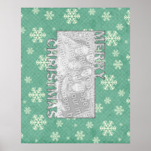 Merry Christmas CutOut Photo Frame Mint Snowflakes Print