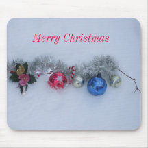 Merry Christmas Decorations in Snow Mouse Pads