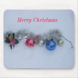Merry Christmas Decorations in Snow Mouse Pads