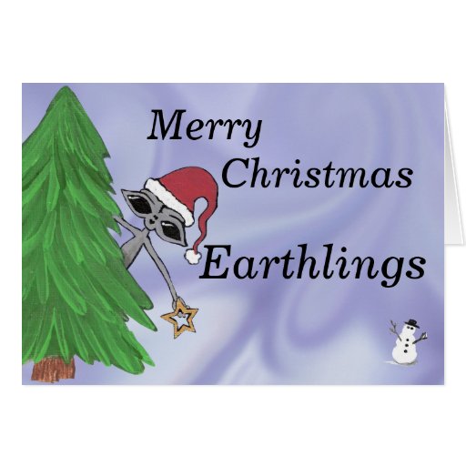 Merry Christmas Earthlings Alien Greeting Cards