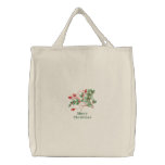 Merry Christmas embroidered holly canvas tote bag embroidered bags