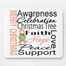 Merry Christmas Endometrial Cancer Ribbon Collage Mouse Pads