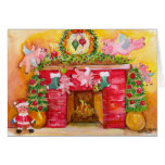 Merry Christmas Flying Pigs Decorate Hearth & Home Greeting Cards