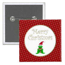 Merry Christmas Frog with Candy Cane Button