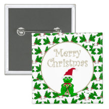 Merry Christmas Frog with Candy Cane Button