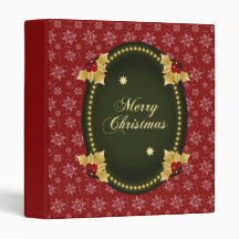 Merry Christmas Gold Frame with Holly 3 Ring Binder