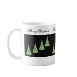 Merry Christmas,Green Christmas trees on black Coffee Mugs
