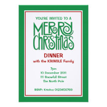 Merry Christmas green Dinner Invitation