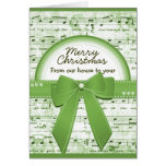 Merry Christmas green ribbon notes greeting card cards