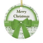 Merry Christmas green ribbon notes ornament ornaments