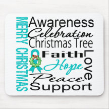 Merry Christmas Gynecologic Cancer Ribbon Collage Mouse Pads