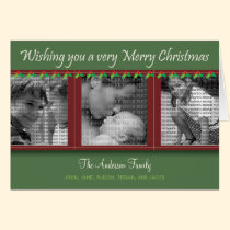 Merry Christmas Holly and Ivy Tri-Photo Card cards