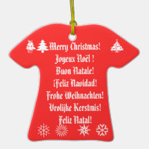 Merry Christmas! in 6 languages Christmas Tree Ornaments