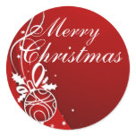 MERRY CHRISTMAS in RED by SHARON SHARPE Round Stickers