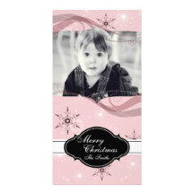 Merry Christmas Kid Photo Card Peach Snowflakes