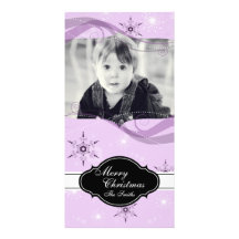 Merry Christmas Kid Photo Card Pink Snowflakes