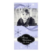 Merry Christmas Kid Photo Card Purple Snowflakes
