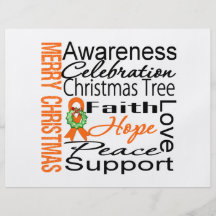 Merry Christmas Kidney Cancer Orange Ribbon Flyers