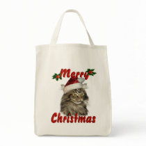 Merry Christmas Maine Coon Cat Canvas Bag