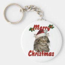 Merry Christmas Maine Coon Cat Key Chains
