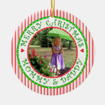 Merry Christmas Mommy and Daddy Photo Candycane Christmas Tree Ornament