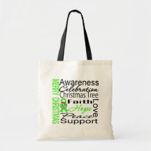 Merry Christmas Non-Hodgkins Lymphoma Ribbon Tote Bags