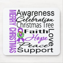 Merry Christmas Pancreatic Cancer Ribbon Collage Mouse Pads