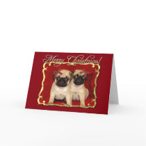 Merry Christmas Pug Puppies greeting card